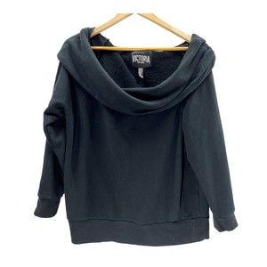 Victoria Sport sweatshirt Large Black Oversized Funnel Cowl neck fleece lined